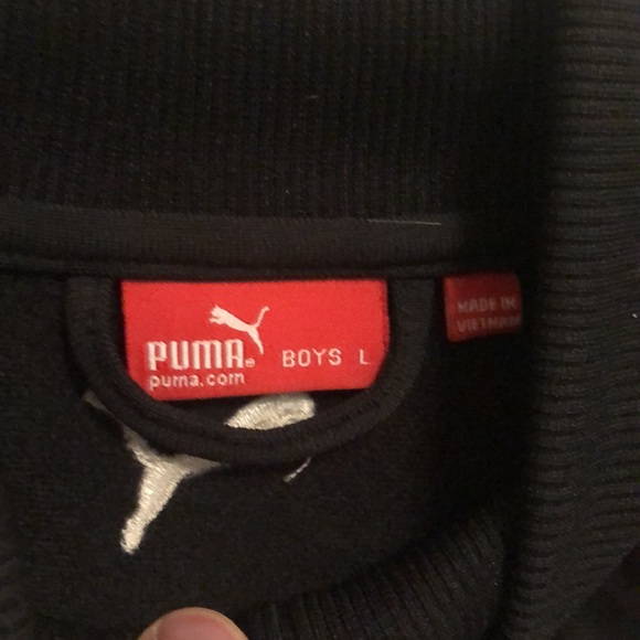 Boys Black & White Striped Puma Windbreaker Zip Up Jacket (Size Large) - Picture 5 of 5